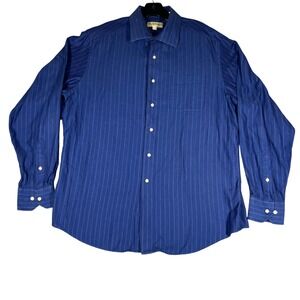 Tommy Bahama Mens Blue Pinstripe Button Down Shirt 17 36-37 XL Long Sleeve